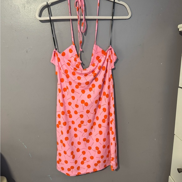 Cherry Print | pink | halter | mini dress | forever 21 | new with tags | size L - Picture 9 of 9